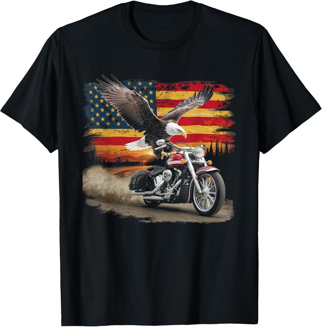 American Flag Motorcycle Tshirt USA Flag Biker Retro T-Shirt