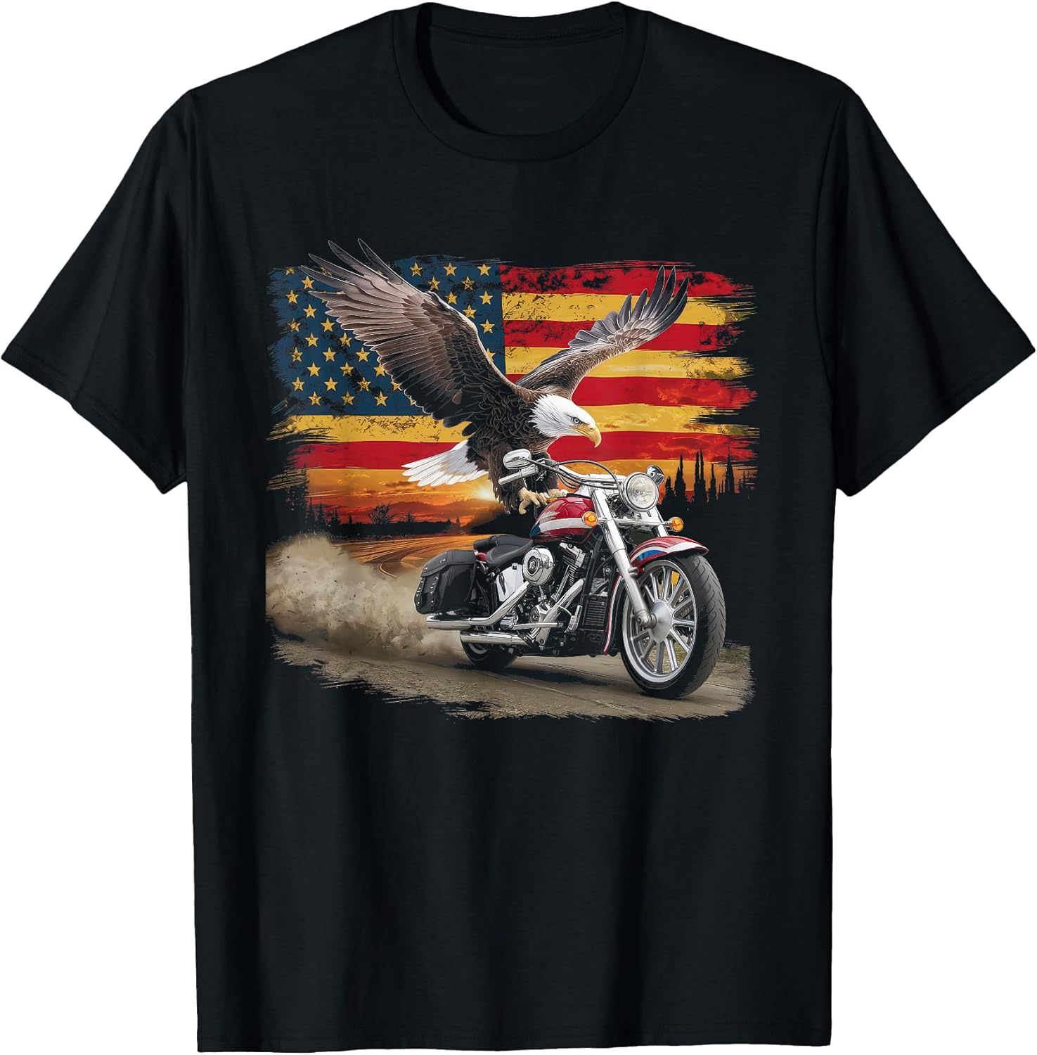 American Flag Motorcycle Tshirt USA Flag Biker Retro T-Shirt