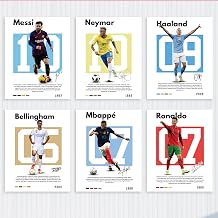 6 Pcs Neymar & Messi Famous Football Superstar Soccer Wall Art, Haaland & Ronaldo Sports Themed Wall Decor, Sport Posters for Boys Bedroom Living Room Gym, Soccer Room Decor for Men Dad Boss
