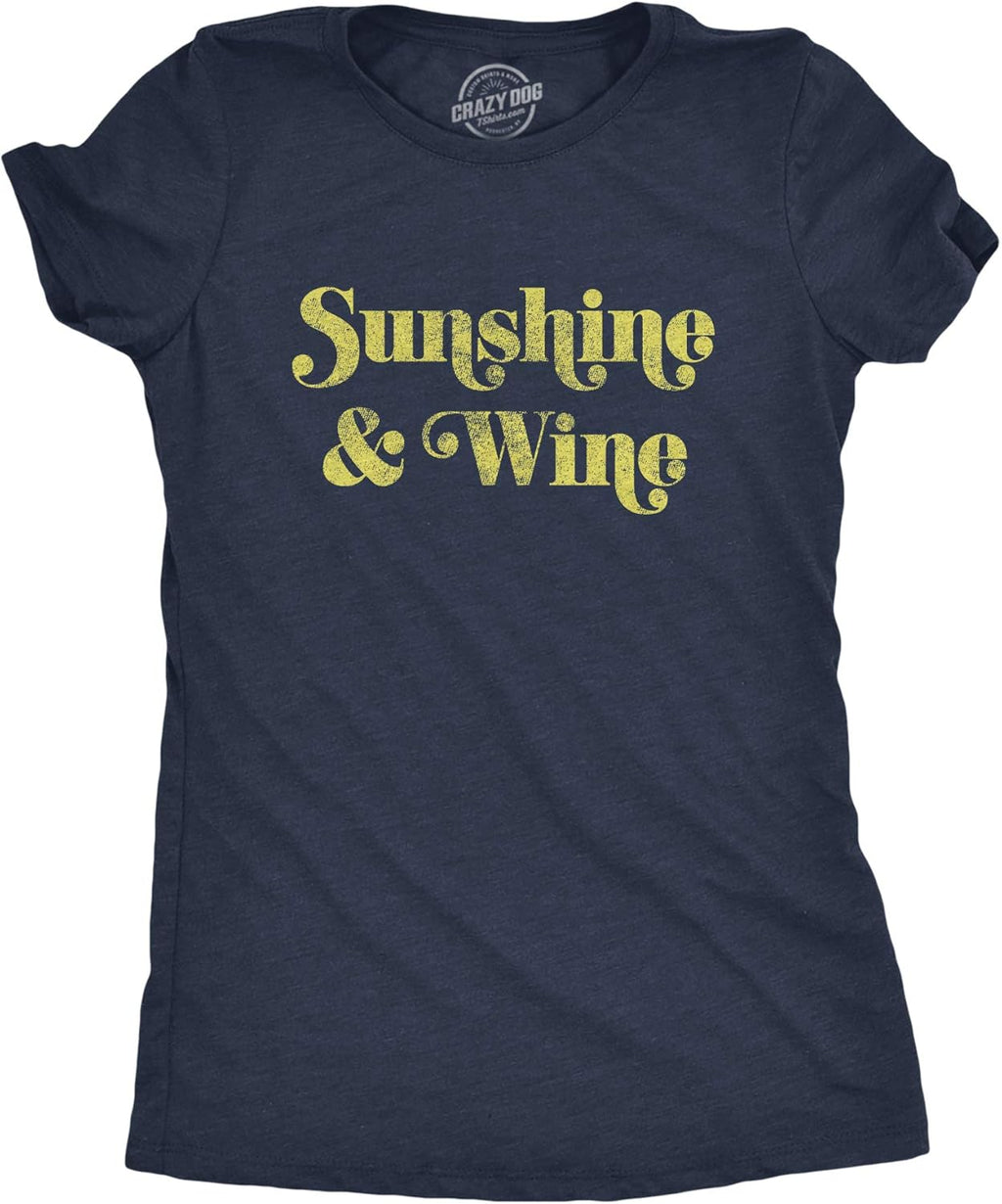 Womens Sunshine and Wine T Shirt Funny Summertime Drinking Graphic Tee