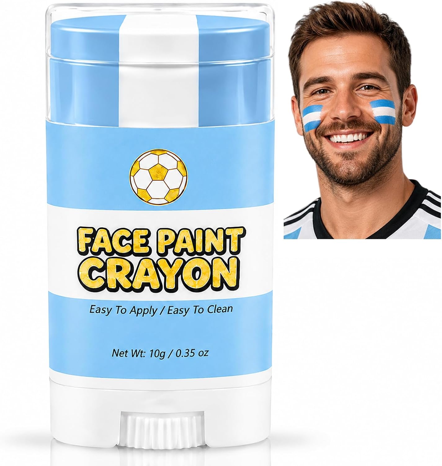 Argentina World Cup Face Paint Stick,Blue White and Blue Argentina Soccer Fan Flag Face Body Paint Crayon,Sweatproof & High Pigment for Football,Rugby,Softball,Baseball