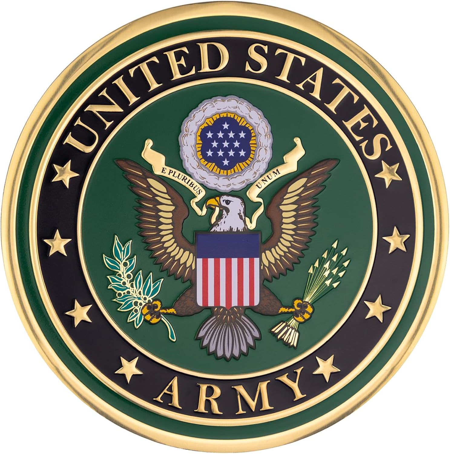 SHOP AWARDS AND GIFTS 4 Inch Round Embossed United States Army Full Color Shield Emblem Medallion, Metal Decal Adhesive Sticker, Peel and Stick Back, Honor Service Members, Veterans, Family, Pack of 1
