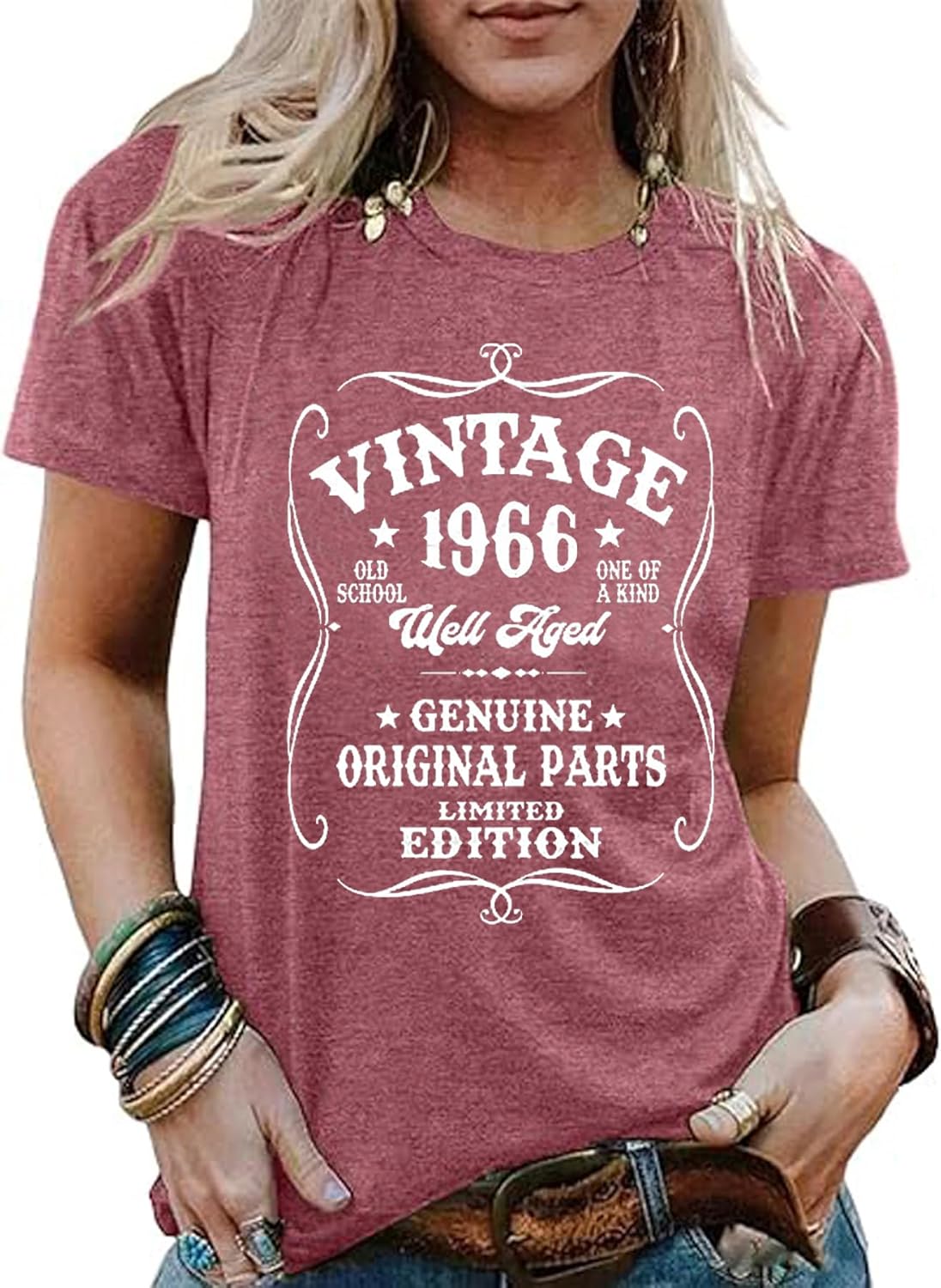 60th Birthday Gift for Women Vintage 1966 Shirts for Her Cute Retro BD Tops Letter Print Short Sleeve Casual Tee