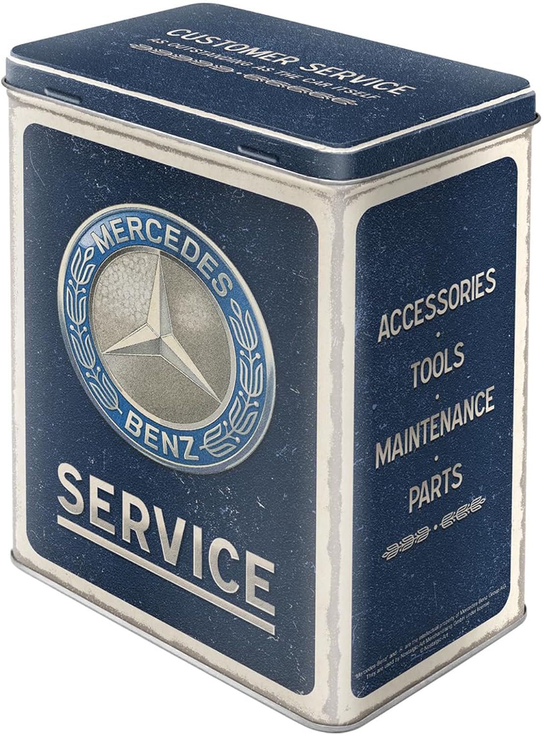 Nostalgic-Art Retro storage tin box L, 101.4 oz, Mercedes-Benz – Service Emblem Blue – Gift idea for Mercedes-Benz fans, Official License Product (OLP), large metal coffee can, vintage design