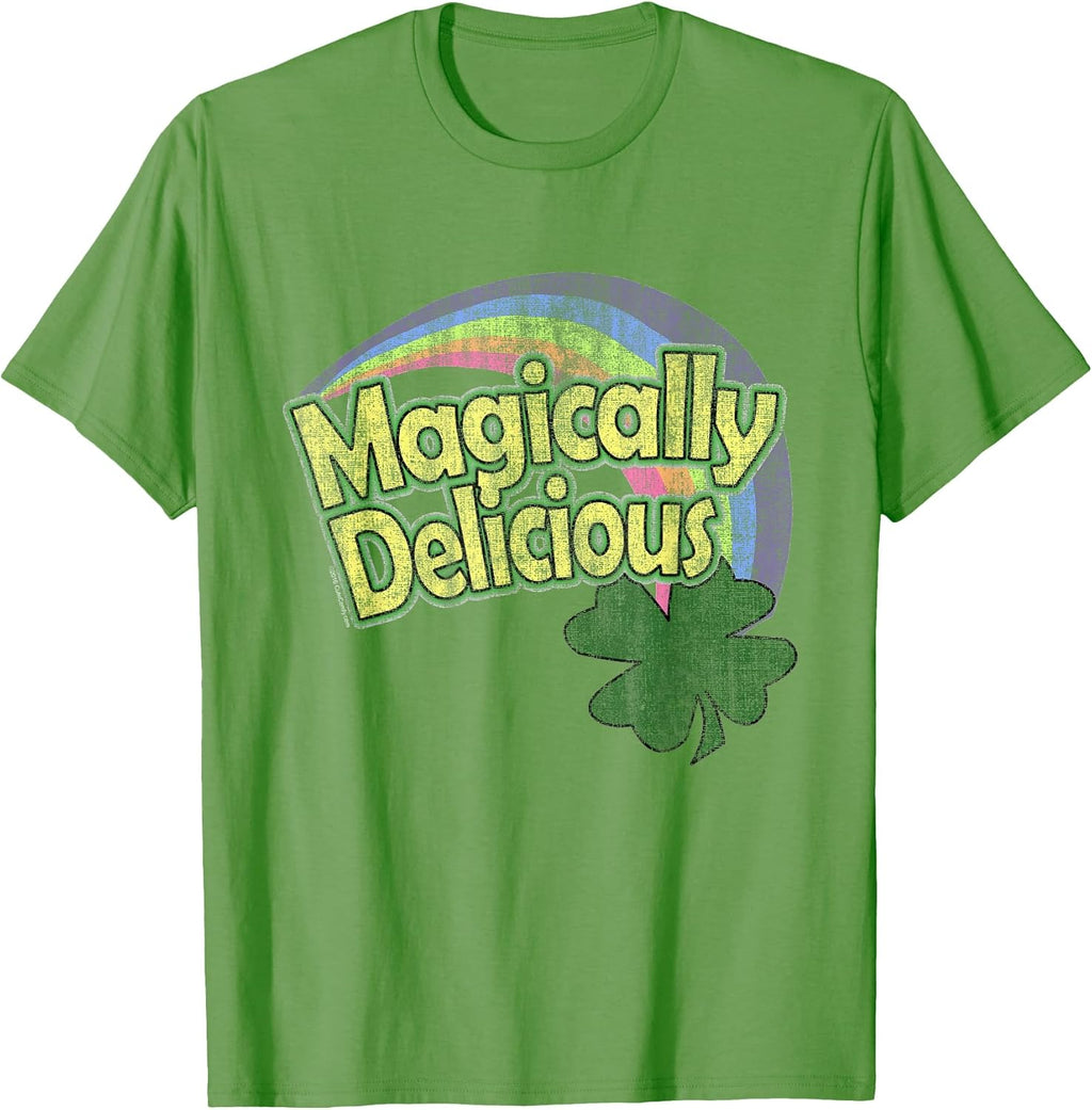 Magically Delicious 80s Vintage St. Patrick's Day Lucky Charm Green Retro Rainbow Short Sleeve T-Shirt - Small - Unisex-Adults