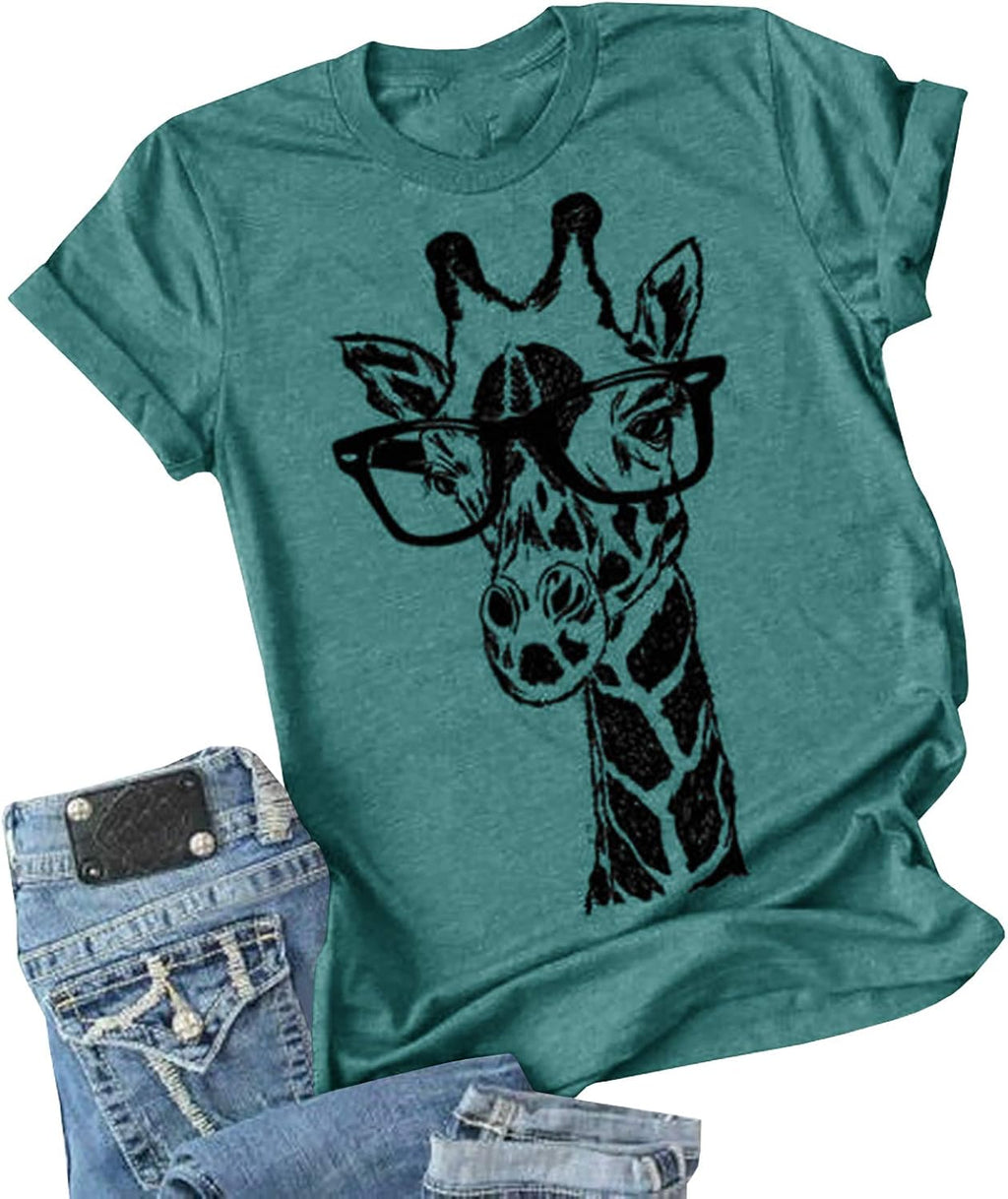 Womens Giraffe T Shirt Summer Funny Graphic Short Sleeve Crewneck Tees Casual Shirt Tops