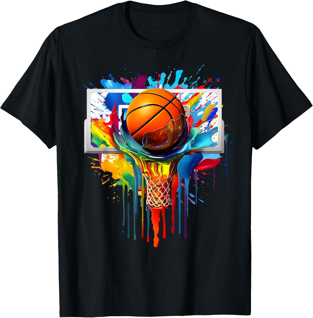 Colorful Basketball Tie Dye Color Splash Hoop Net Slam Dunk T-Shirt