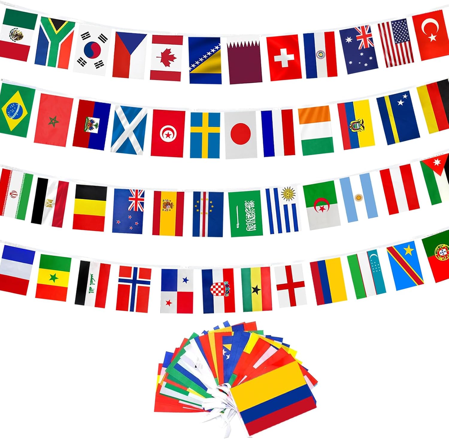 48 Countries Flag for World Cup 2026 Decorations,World Cup Banner String Flag Set, Double Sided Nylon International Flags String, Soccer World Cup Party Decorations for Bar, Home, Sports Events