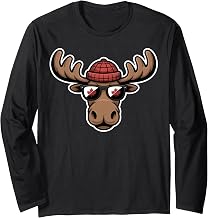 Funny Moose with Maple Leaf Glasses Canada Vibe Long Sleeve T-Shirt