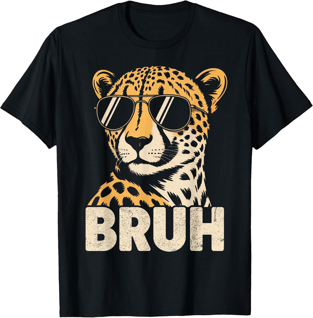 Bruh Cheetah Meme Graphic Tee Men Boys Animal Print Kids T-Shirt