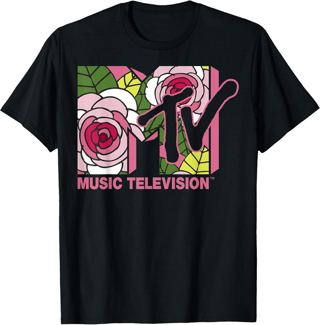 Floral Roses Music Television Logo T-Shirt Small