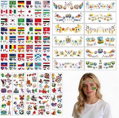 2026 Temporary Tattoos,World Cup 22 Sheets Oil Painting Style，48sheets Temporary Tattoos Country Flag Face Stickers Waterproof National Flag Tattoos,World Cup Match Support Supplies
