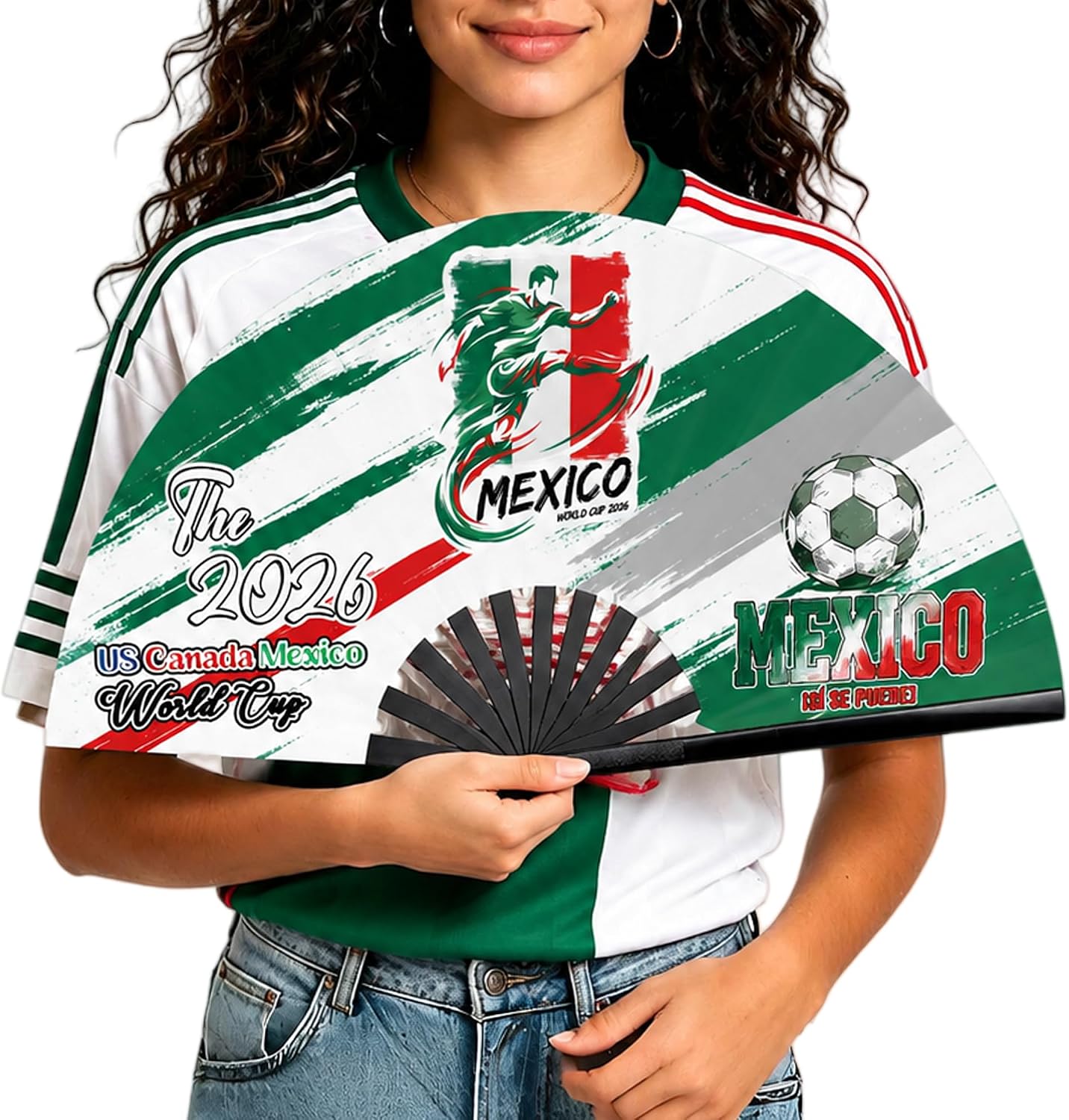 2026 World Soccer Cup Folding Fans – Soccer Game Day Essentials for Stadium Chants, Party Favors, Gifts & Accessories, Mexico Jersey Outfit for Women Men