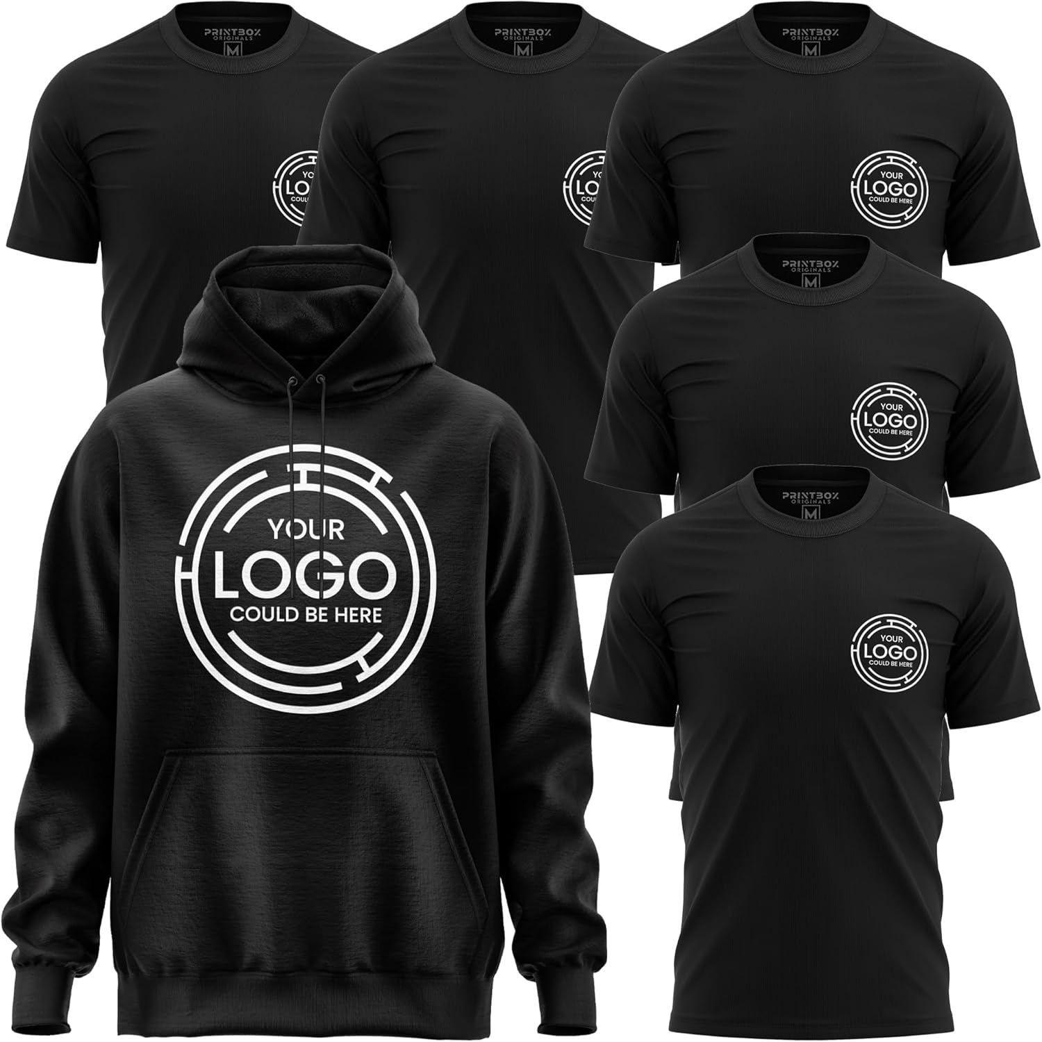 6 Pack - 5 Custom T Shirts & 1 Hoodie, Construction Shirts for Men, Custom Shirt, Mens Work Shirts, Small Business Workwear Uniform Black