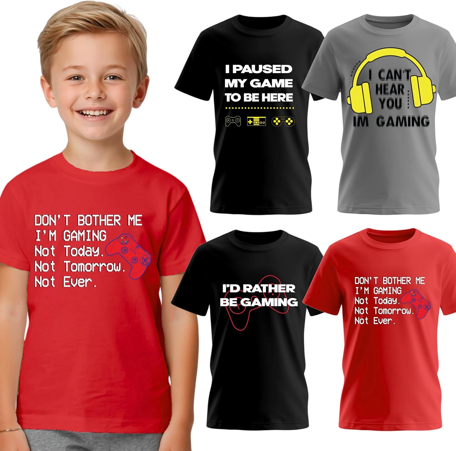 4-Pack Boys Short Sleeve Crew Neck T-Shirt with Chest Print | Soft Cotton Sizes 6-20