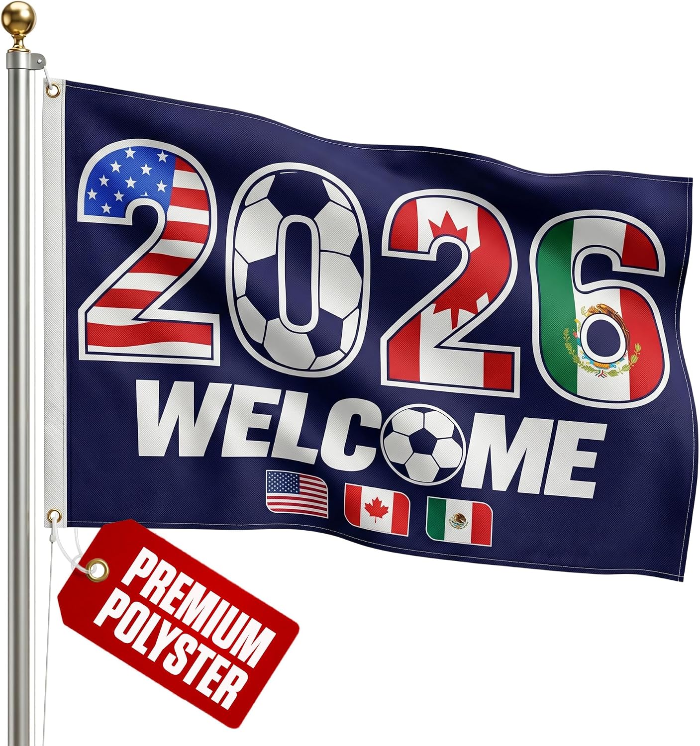 2026 World Cup Welcome Flag 3x5 ft – Double Sided Printed Outdoor Flags with USA, Canada & Mexico Design – Decorative Yard Banner for Soccer Tournament, Lawn, Patio & Sports Fans – Weather Resistant