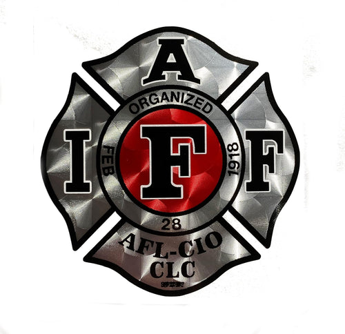 4" Original Silver and Red Brushed Metal Texture- IAFF Firefighter Decal Sticker (Union Made)