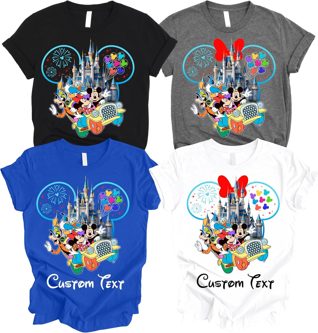 Custom Text Family Vacation T-Shirt, Personalized Theme Park Matching Group Travel Tee, 2026 Trip Outfit with Castle and Characters Design