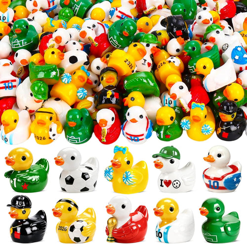 120Pcs World Soccer Cup Mini Resin Ducks 10 Style Sports Theme Miniature Soccer Ducks Bulk Player Referee Goalkeeper Tiny Duck Figures for Soccer Party Favors Desk Shelf Decor Sports Fans Gifts