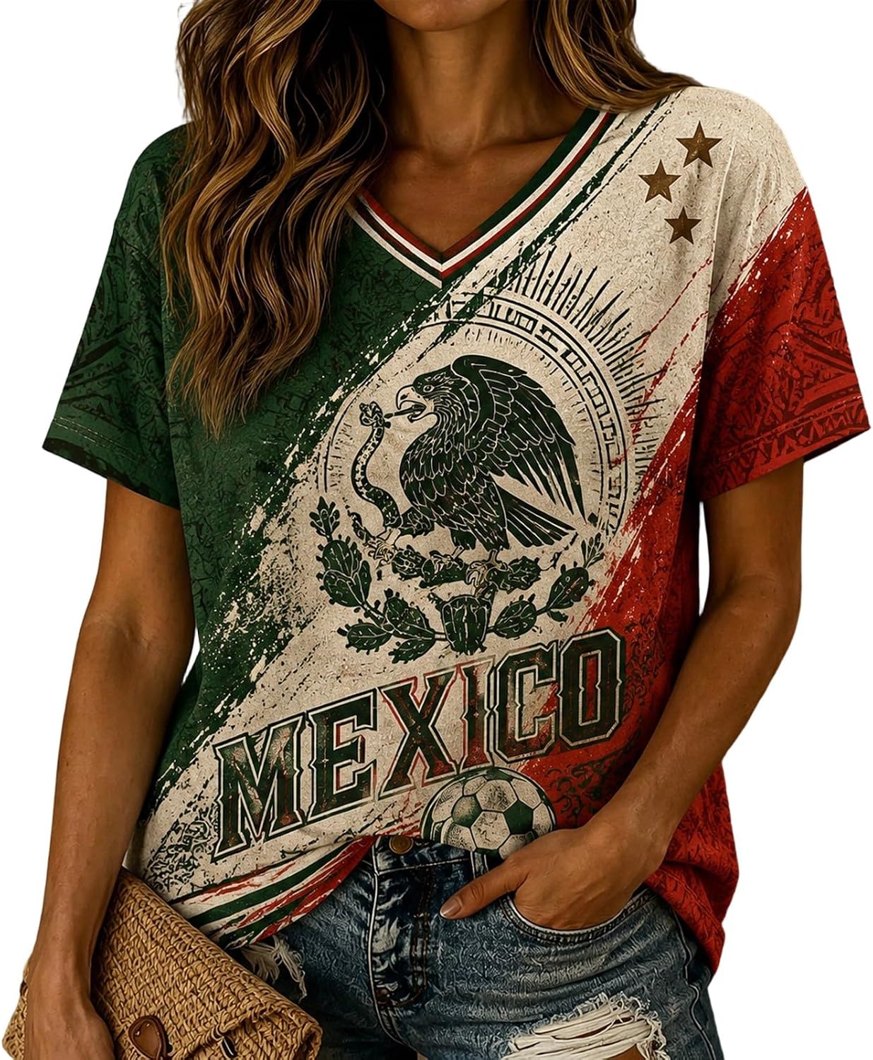 Soccer Cup 2026 T Shirts for Women World Soccer Fans Jersey Short Sleeve V Neck Graphic Print Sport Tee Jerseys