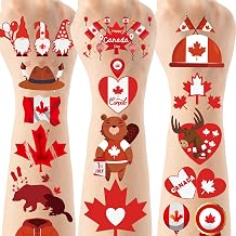 Patriotic Canada Day Temporary Tattoos, 200+ Maple Leaf Party Decorations, Vibrant National Holiday Favors for Adults Youth, Oh Canada Event Accessories (8 sheets)