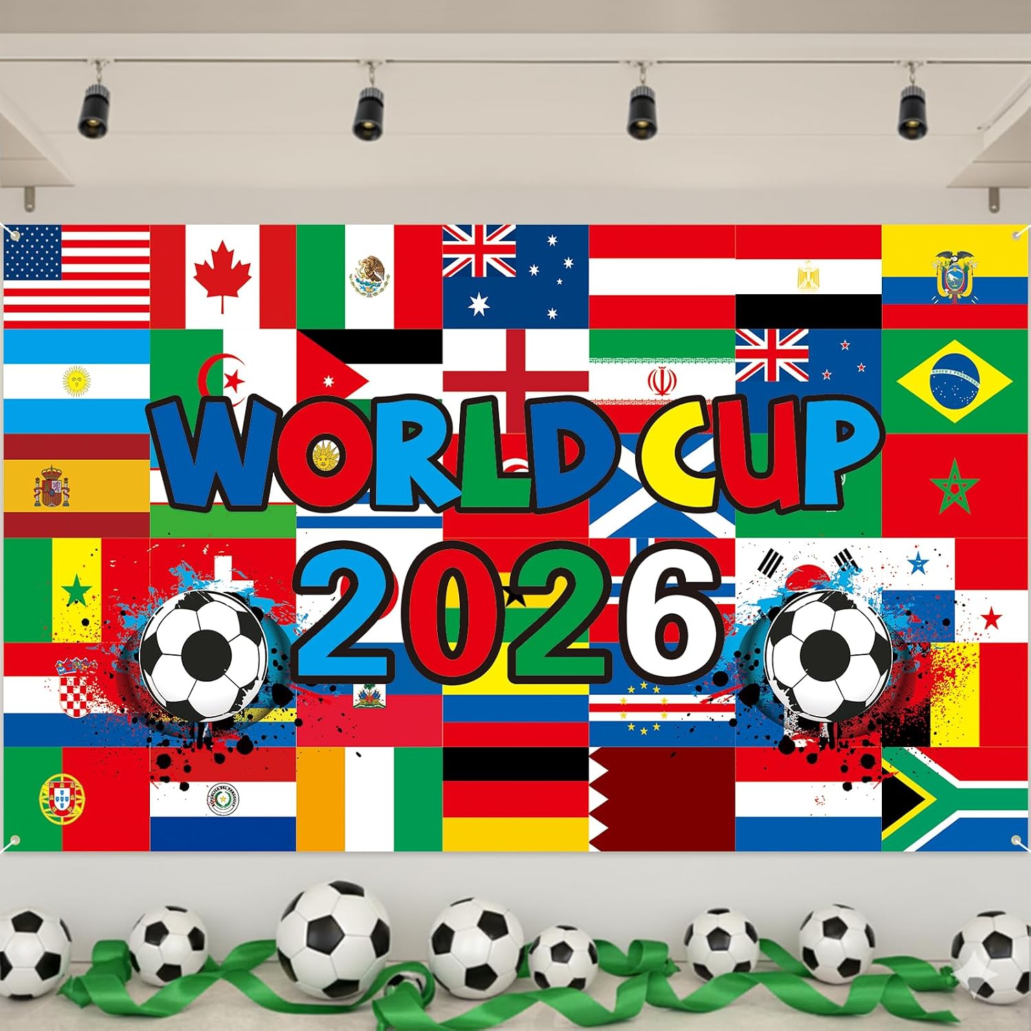 World Cup Backdrop 2026 43x71 Inch Soccer World Cup Decorations International Flag Stadium Atmosphere Background for Decor and Football Fan Photography