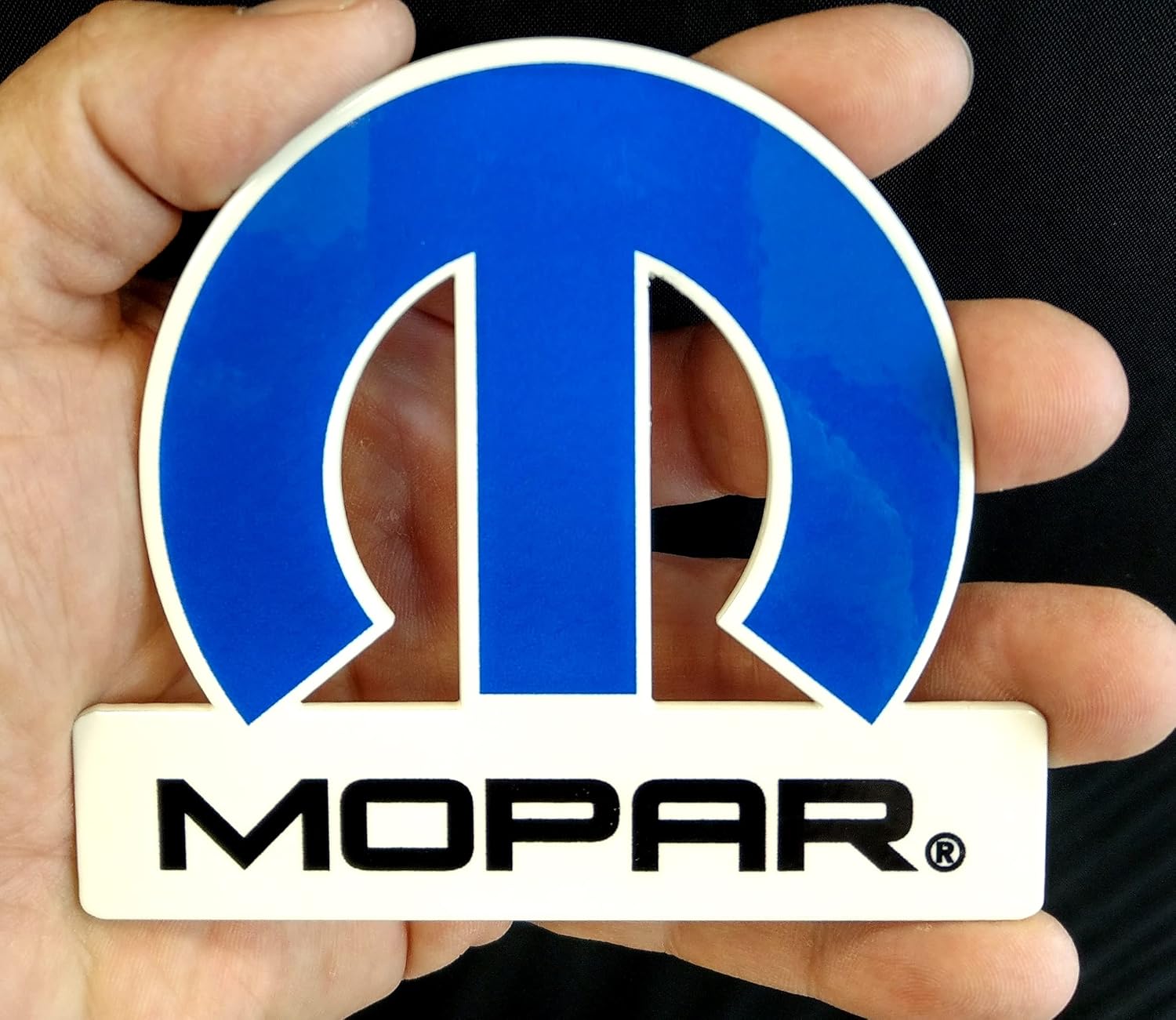 Mopar Blue Omega Logo Emblem Cutout Metal Magnet (Magnet - 4" X 3.6")