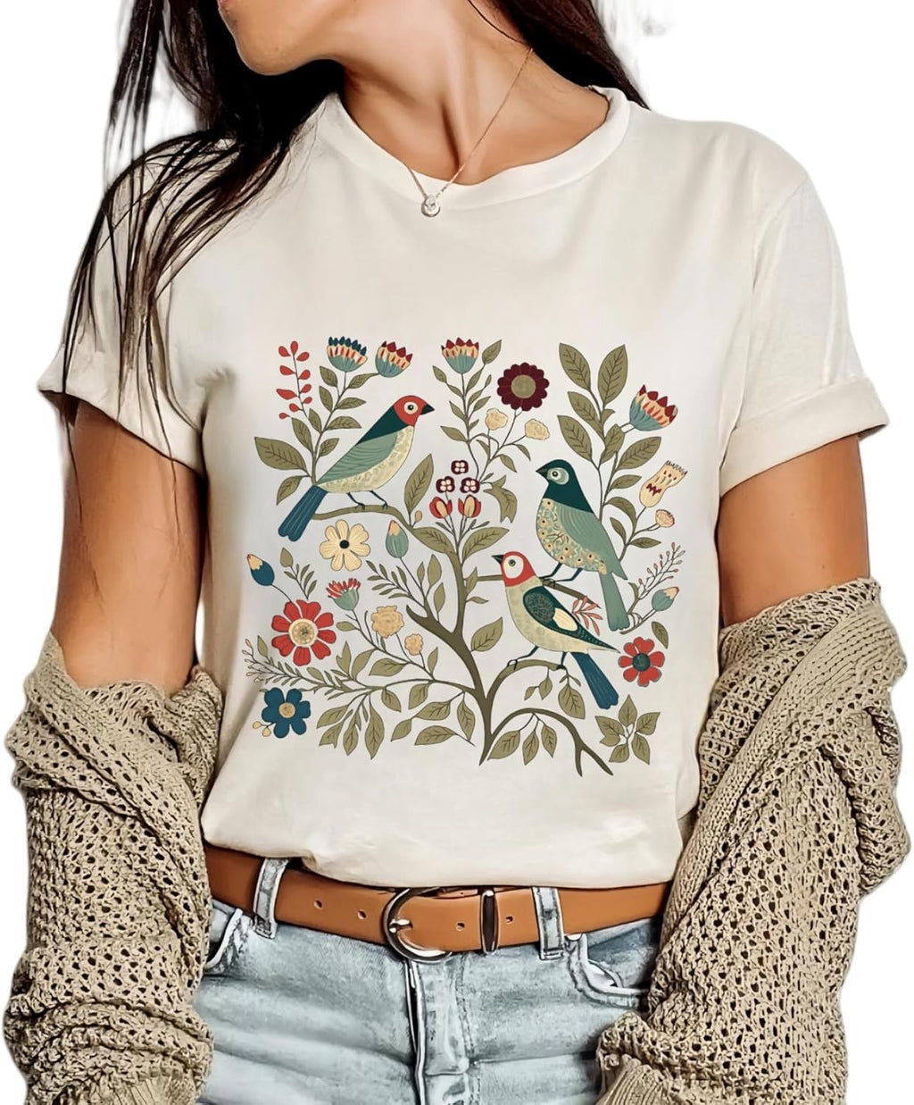 Women Vintage Boho Floral Wildflowers Tshirts Girls Graphic Tees Short Sleeve Tops