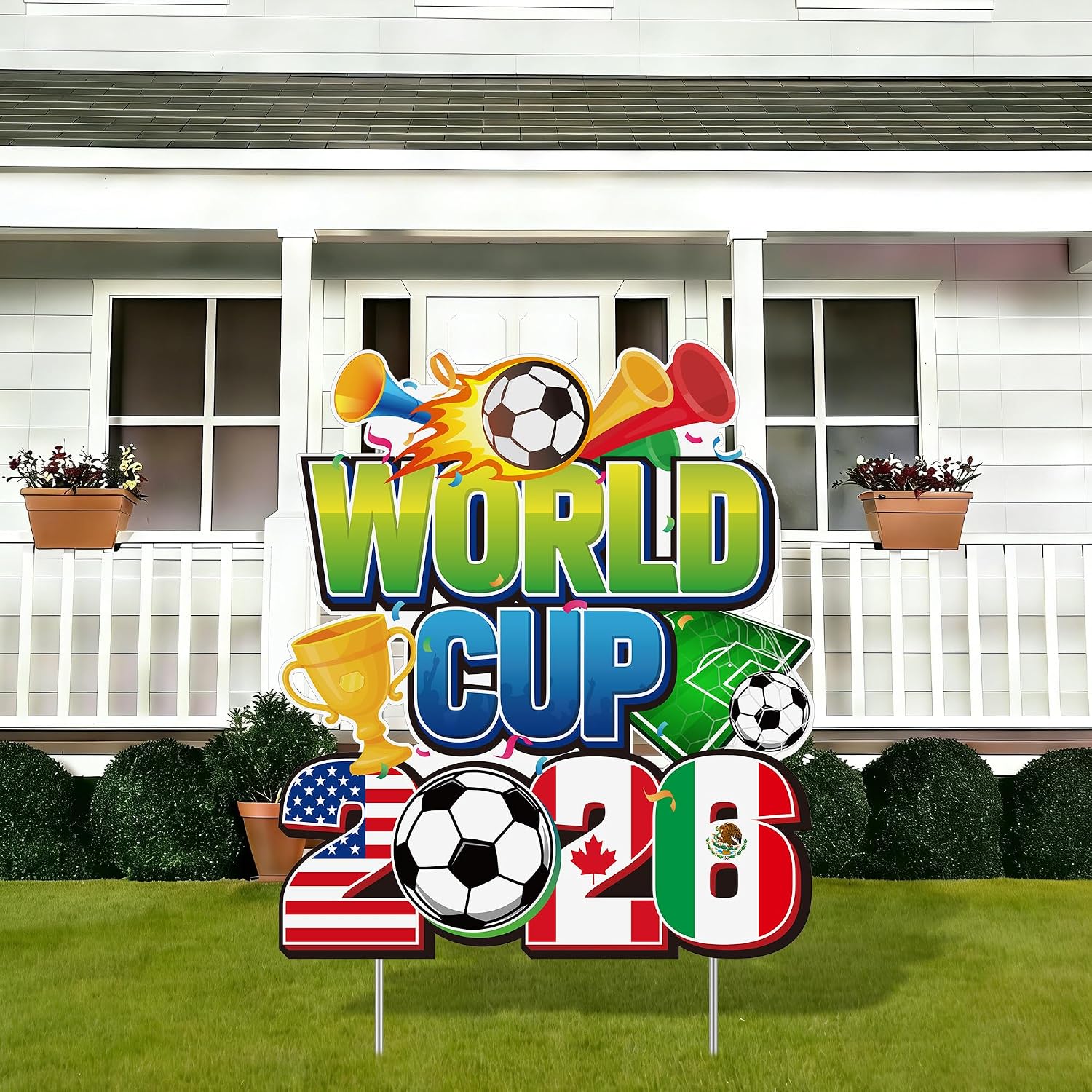 2026 Soccer Yard Signs, 38 Inch Large Soccer Cup Yard Sign with Stakes, World Soccer Lawn Signs, Soccer Theme Lawn Decor for Outdoor Sports Tournament Party Senior Night Decorations