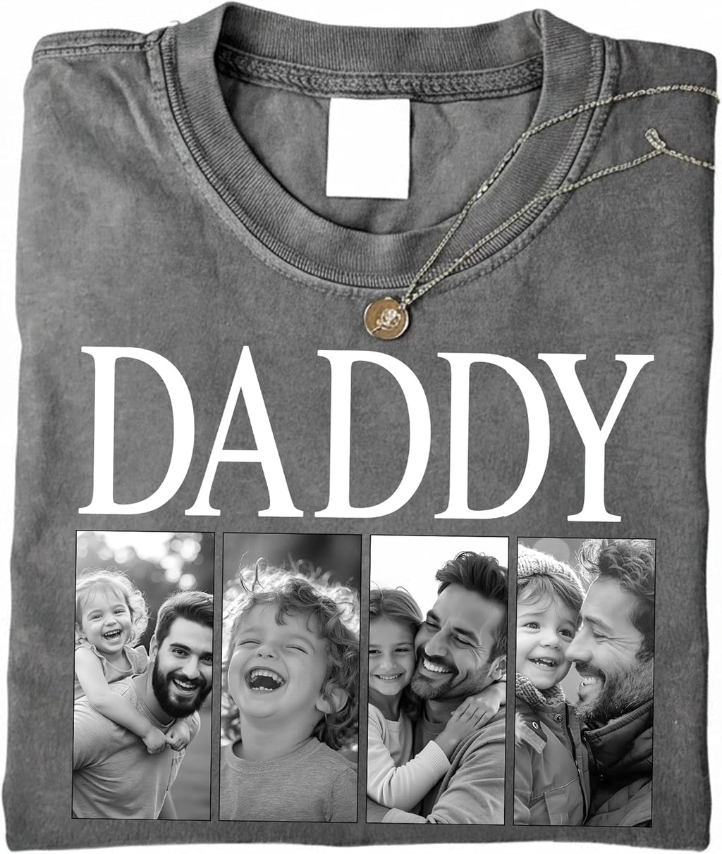 Custom Papa Dad Grandpa Photo T Shirt Personalized Family Father's Day Valentine Birthday Gifts for Dad Grandpa