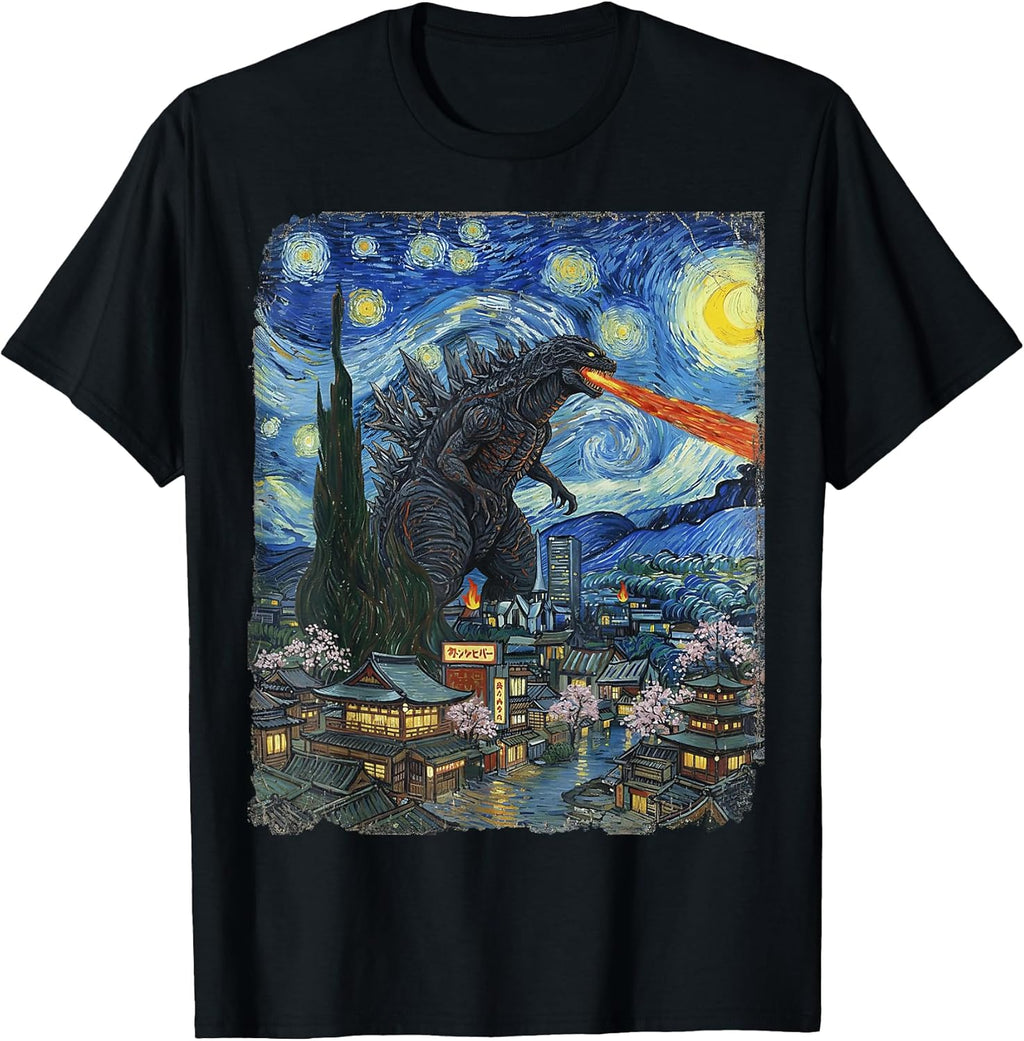 Kaiju Monster Japanese Vangogh starrynight Vintage T-Shirt