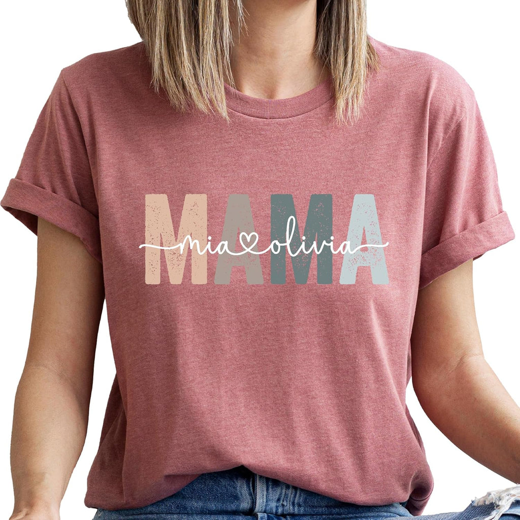 Personalized Mama Shirt Custom Mom Shirts with Kids Names Mama Tshirt for Women New Mom Christmas Birthday