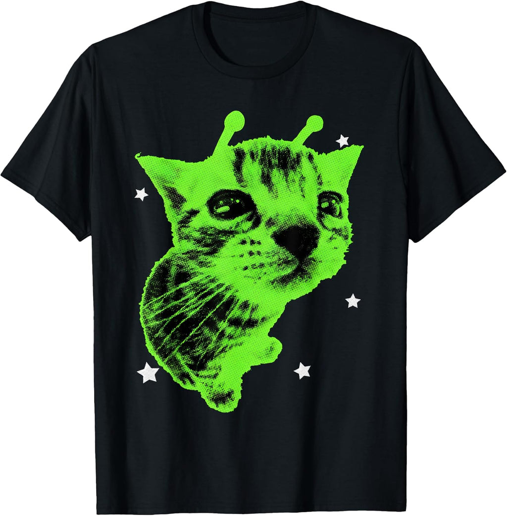 Y2K Alien Cat Meme Retro Silly Cat Vintage Space Kitty Funny T-Shirt