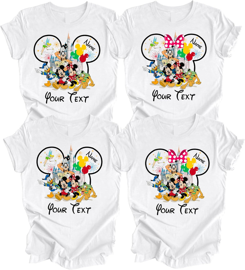 Family Vacation Custom Shirt – Personalized Castle Theme Tee with Balloons and Fireworks – Matching Group Trip T-Shirt