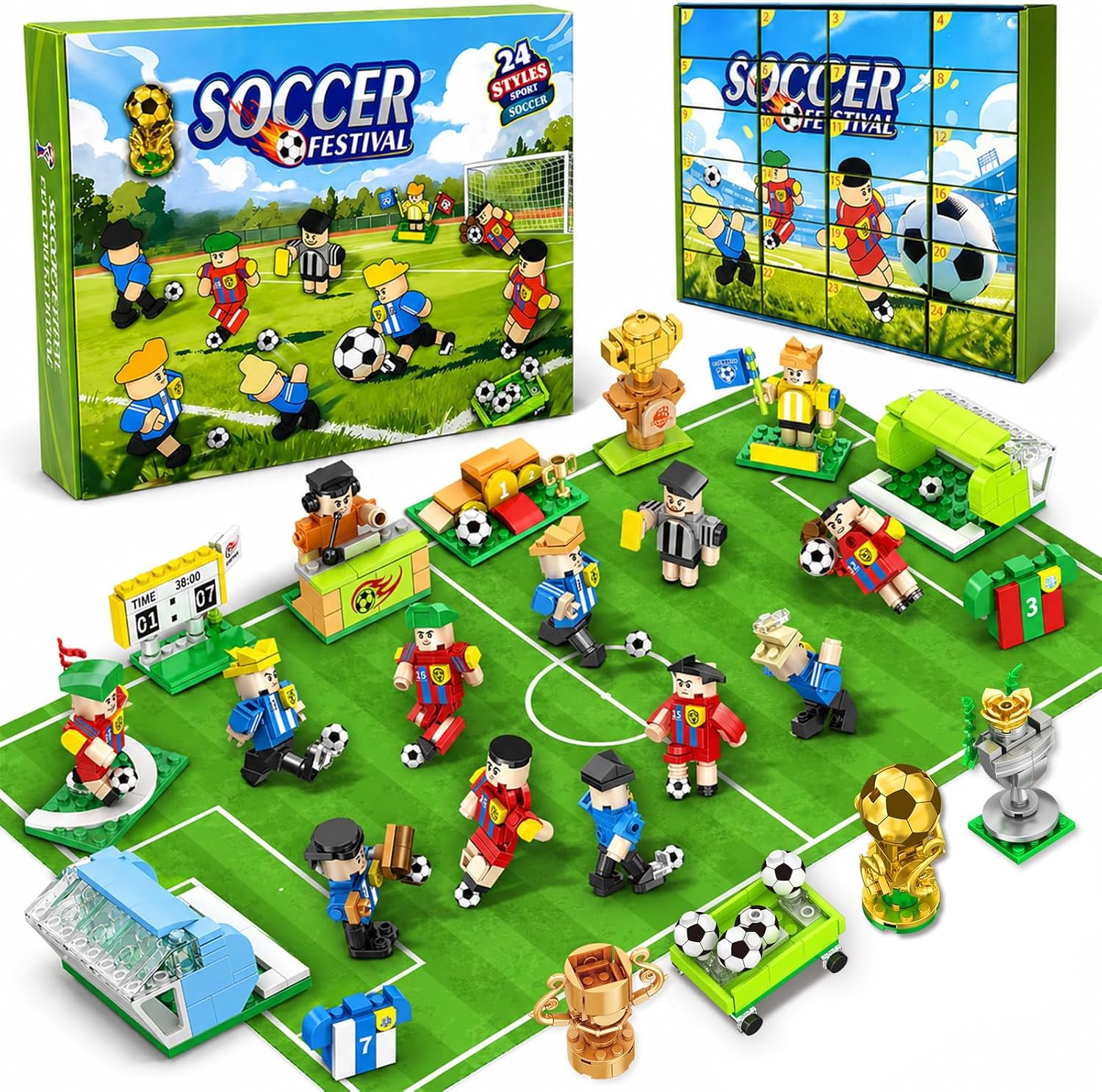 Parsin Soccer Building Blocks Toys Set, 2026 World Cup Theme 24-Pack Blind Box with Stadium, Figures & Keychains, 712 PCS Soccer Gifts for Fans, Individually Wrapped Party Favors