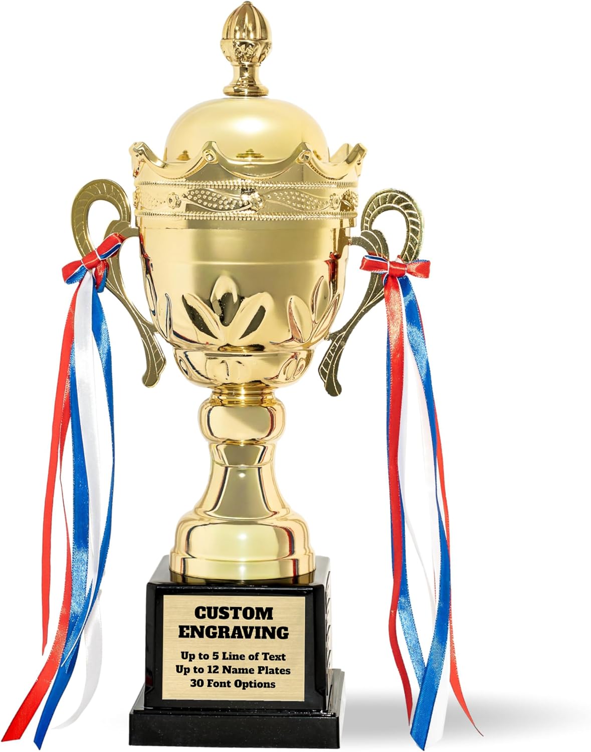 Alpha Awards Large Gold Metal Trophy Cup, with Custom Engraved Name Plates, Traveling Perpetual Corporate Award, 15.75 Inch Tall, for Sports, Tournaments, Championships, Competitions, Parties