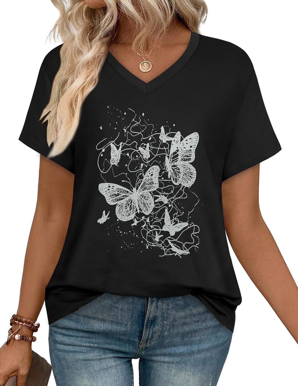 Womens T Shirts V Neck Short Sleeve Summer Tops Casual Basic Tees