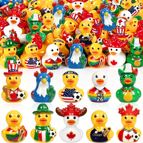 50PCS 2026 World Soccer Cup Mini Resin Ducks 10 Style Sports Theme Collectible Little Football Figures for Office Desk Shelf Decor Soccer Party Favors and Gifts for Sports Fans