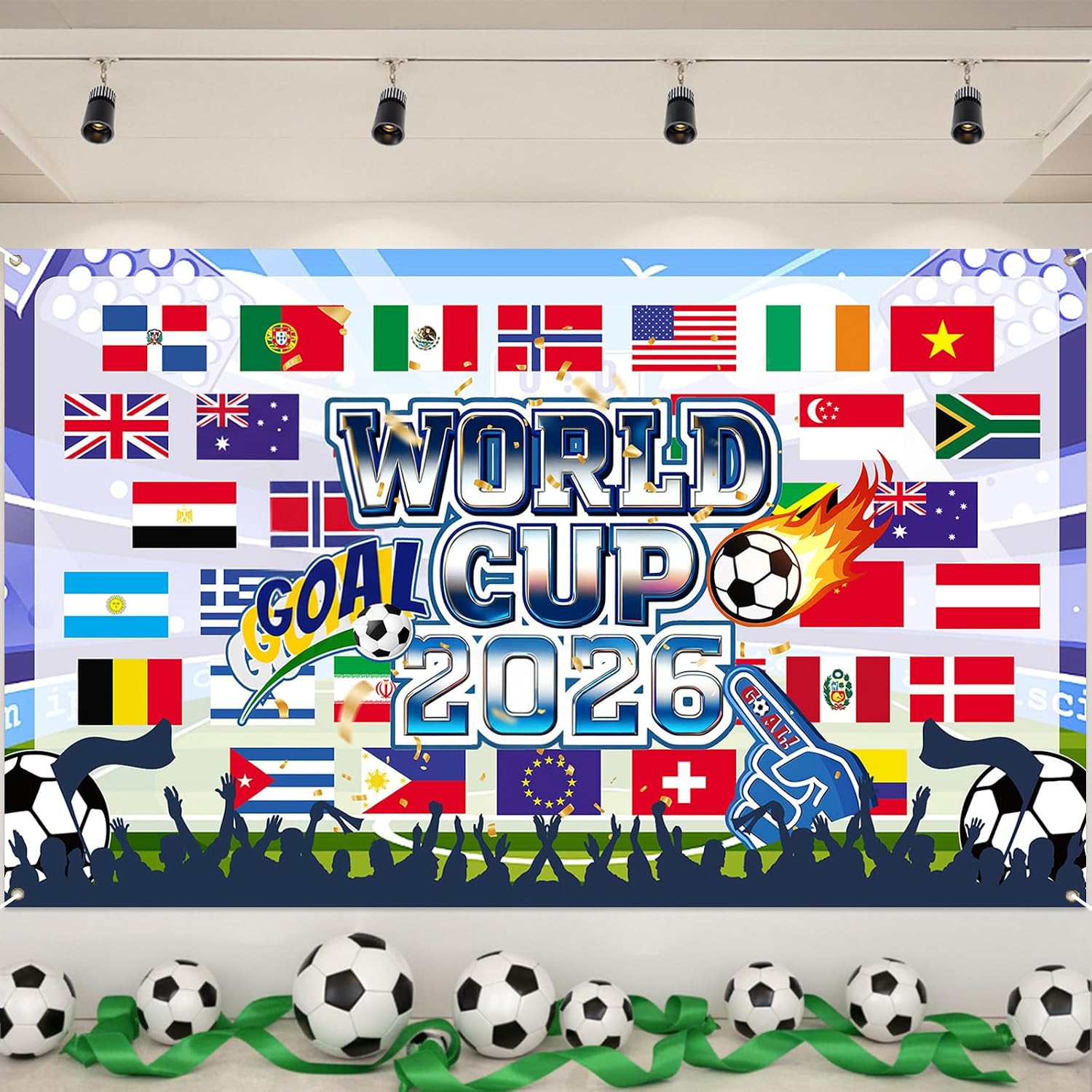 World Cup Football 2026 Tournament World Cup Backdrop 43x71 Inch World Cup Party Decorations Soccer Stadium Atmosphere Background for Party Decor and Football Fan Photography