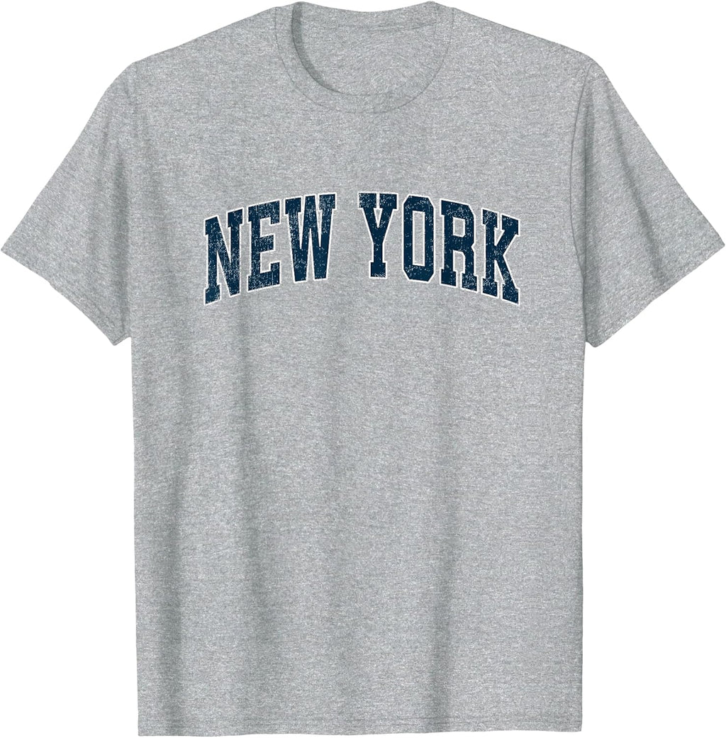 New York Vintage Varsity Sports Navy Text T-Shirt