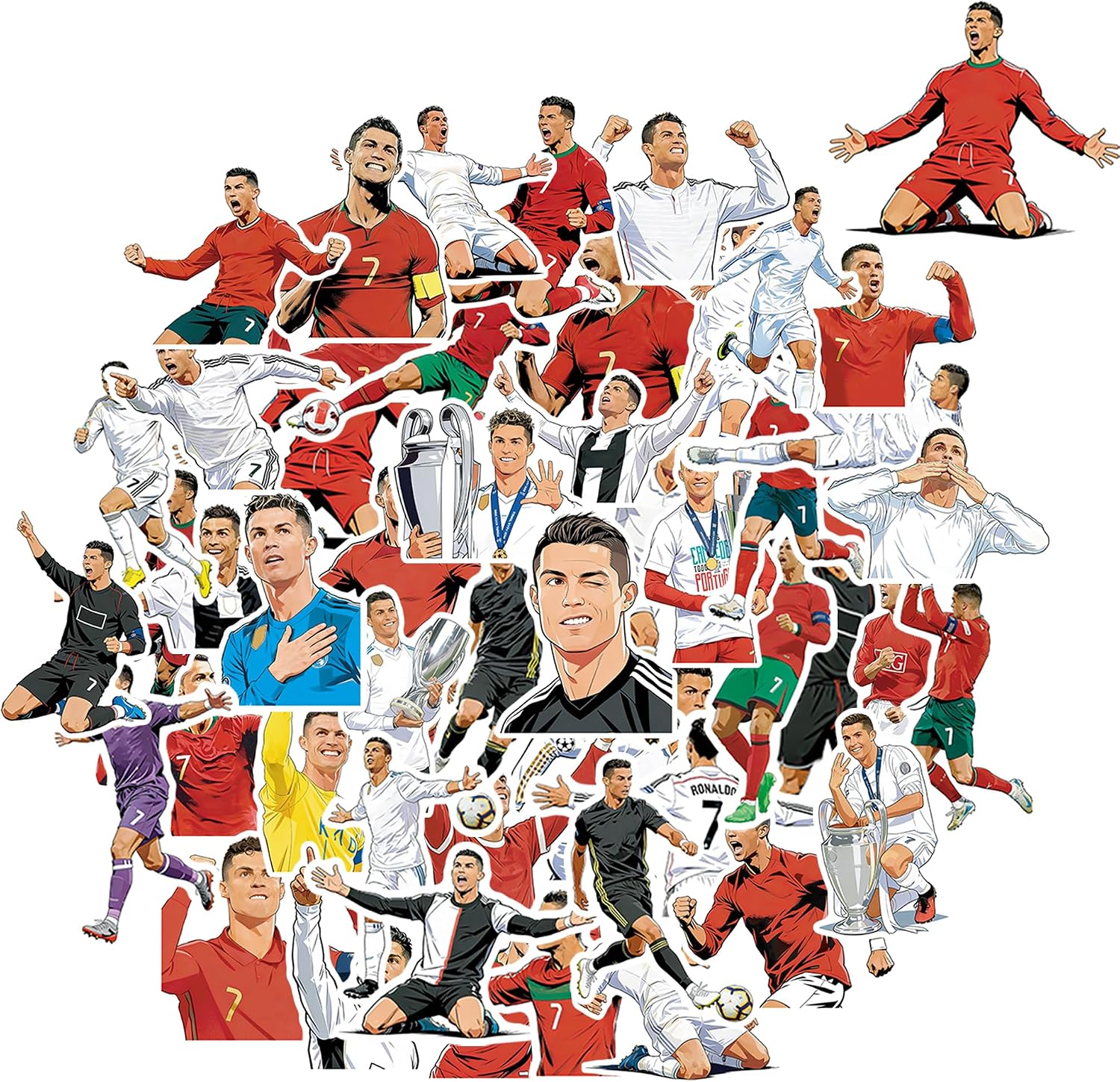 Soccer Stickers Ronaldo World Cup 50 PCS Gift Vinyl Waterproof Water Bottle Football Stickers for Boys Girls Teens