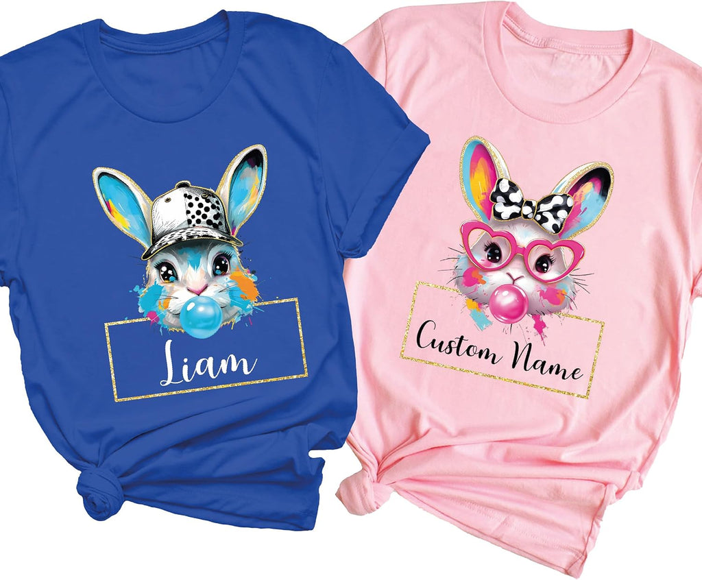 Matching Easter Shirts for Girls & Boys: Funny and Colorful Graphic Tee Design with Custom Name, Personalized Cousin Crew Bunny Tshirts for Toddler & Kids, Cute Easter Gifts for Siblings