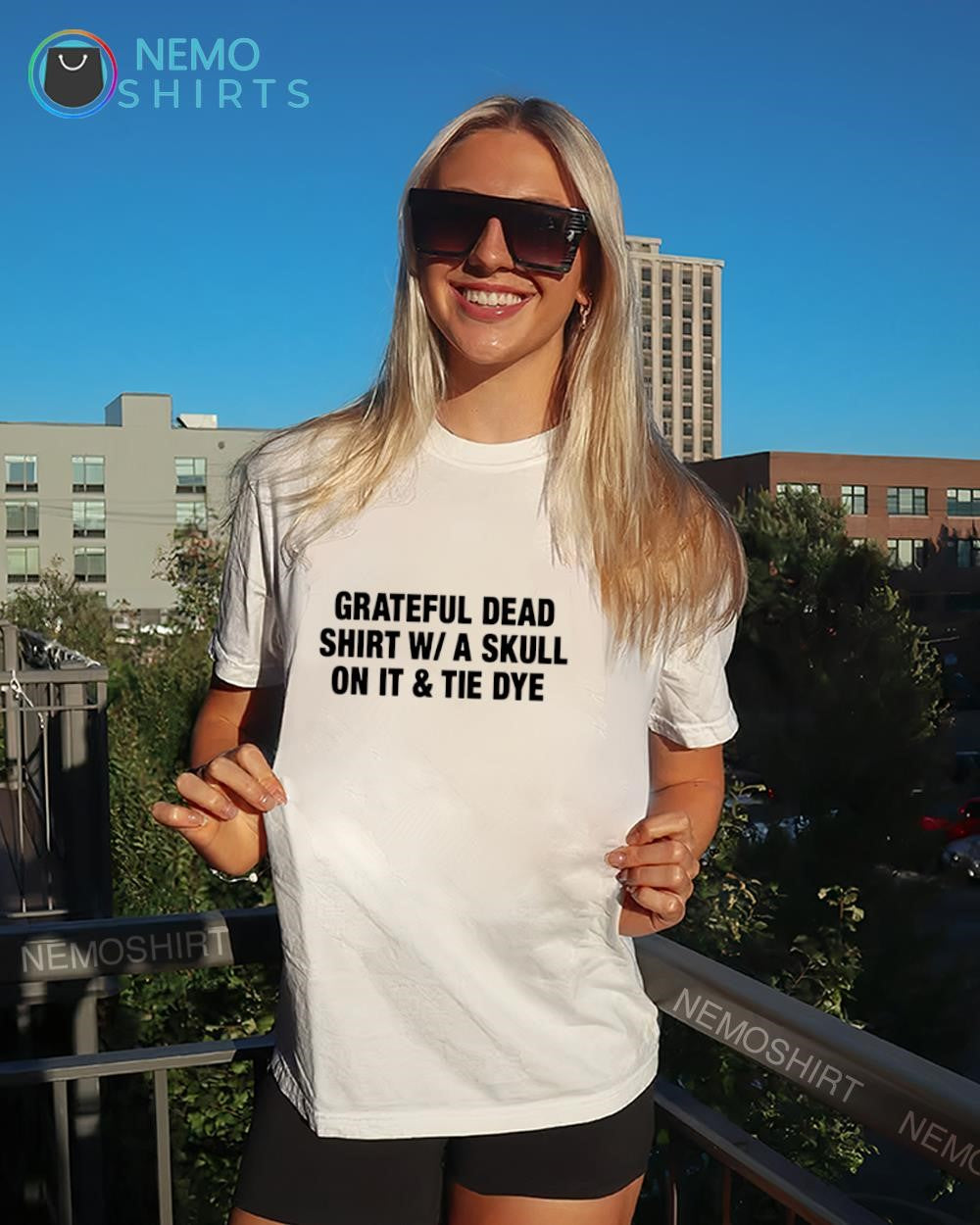 Grateful Dead skull on it tie dye text shirt