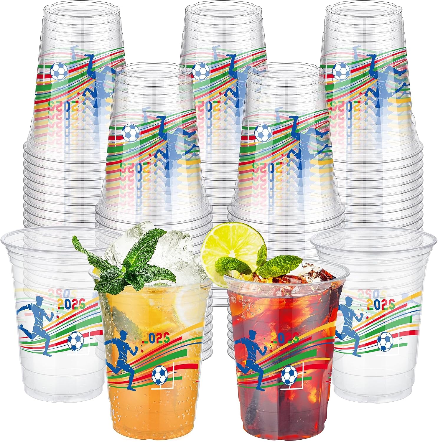 Kochorie 60 Pack 2026 World Cup Plastic Cups Bulk 16 Oz Disposable Soccer Fan Party Drinking Cups Sports Events Game Day Supplies Hot and Cold Drink Container for Sports Birthday Favors