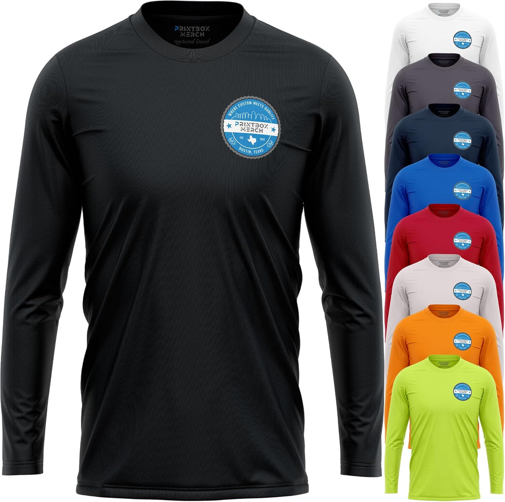Custom Dry Fit Long Sleeve Shirts for Men, Add Your Logo Front & Back Printing, Customized Moisture Wicking Sun Protection UV Construction Landscaping Workwear T-Shirts Black