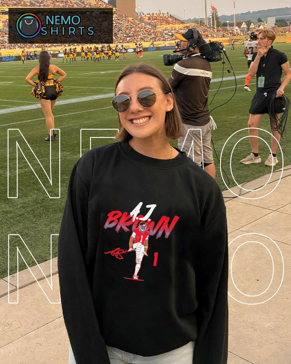 A.J. Brown New England player name number 1 signature pose shirt