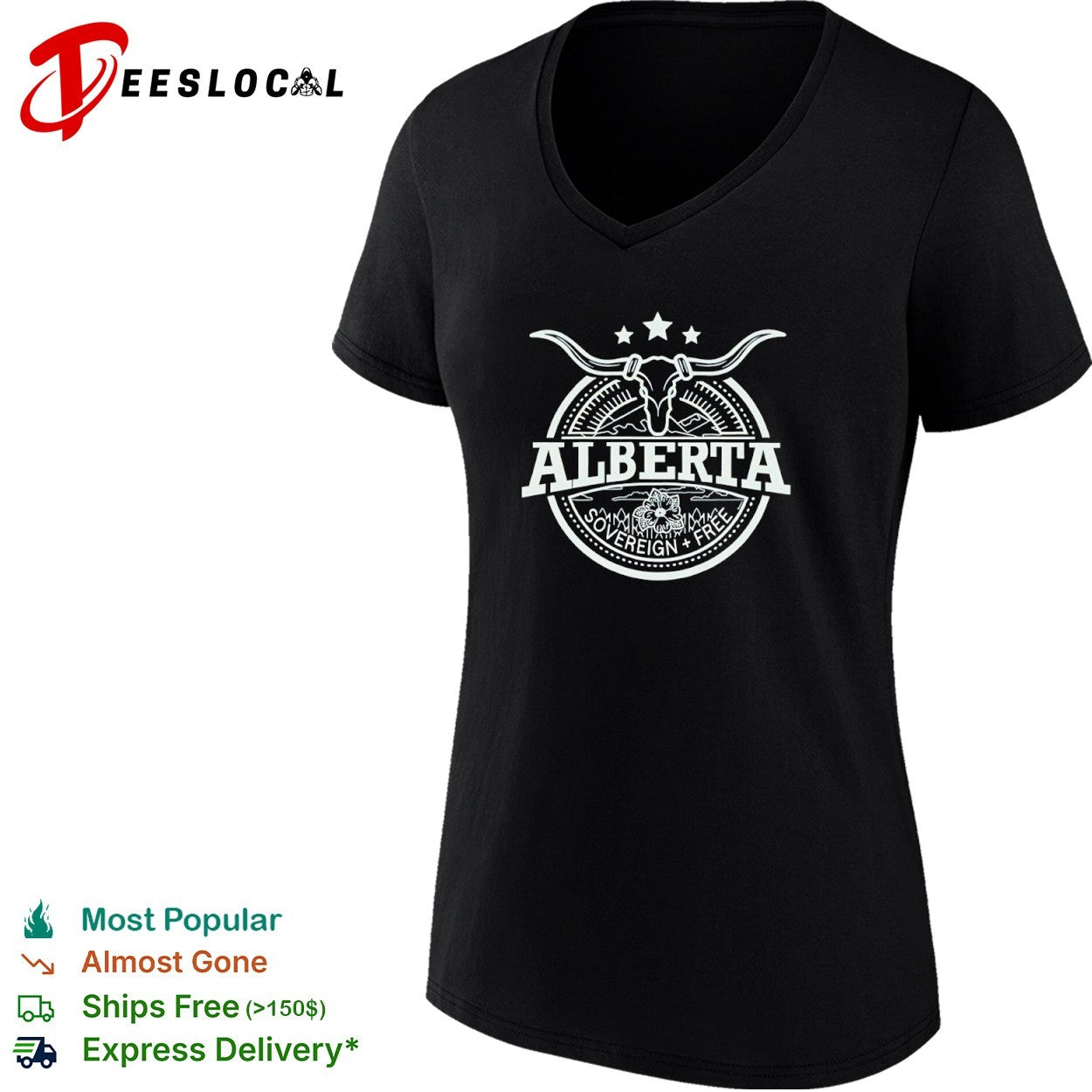 Alberta Canadian province cow skull sovereign free shirt