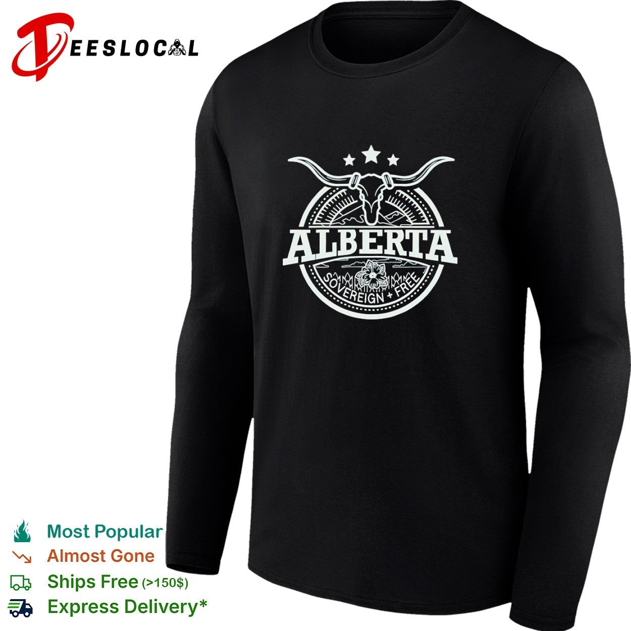 Alberta Canadian province cow skull sovereign free shirt