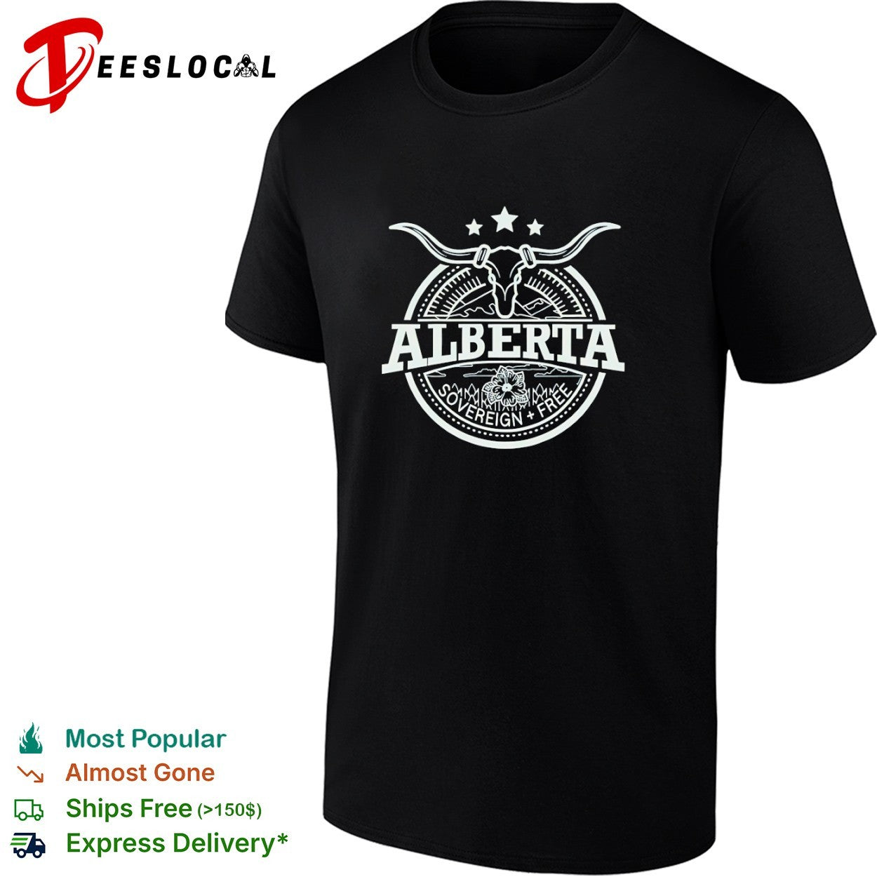 Alberta Canadian province cow skull sovereign free shirt