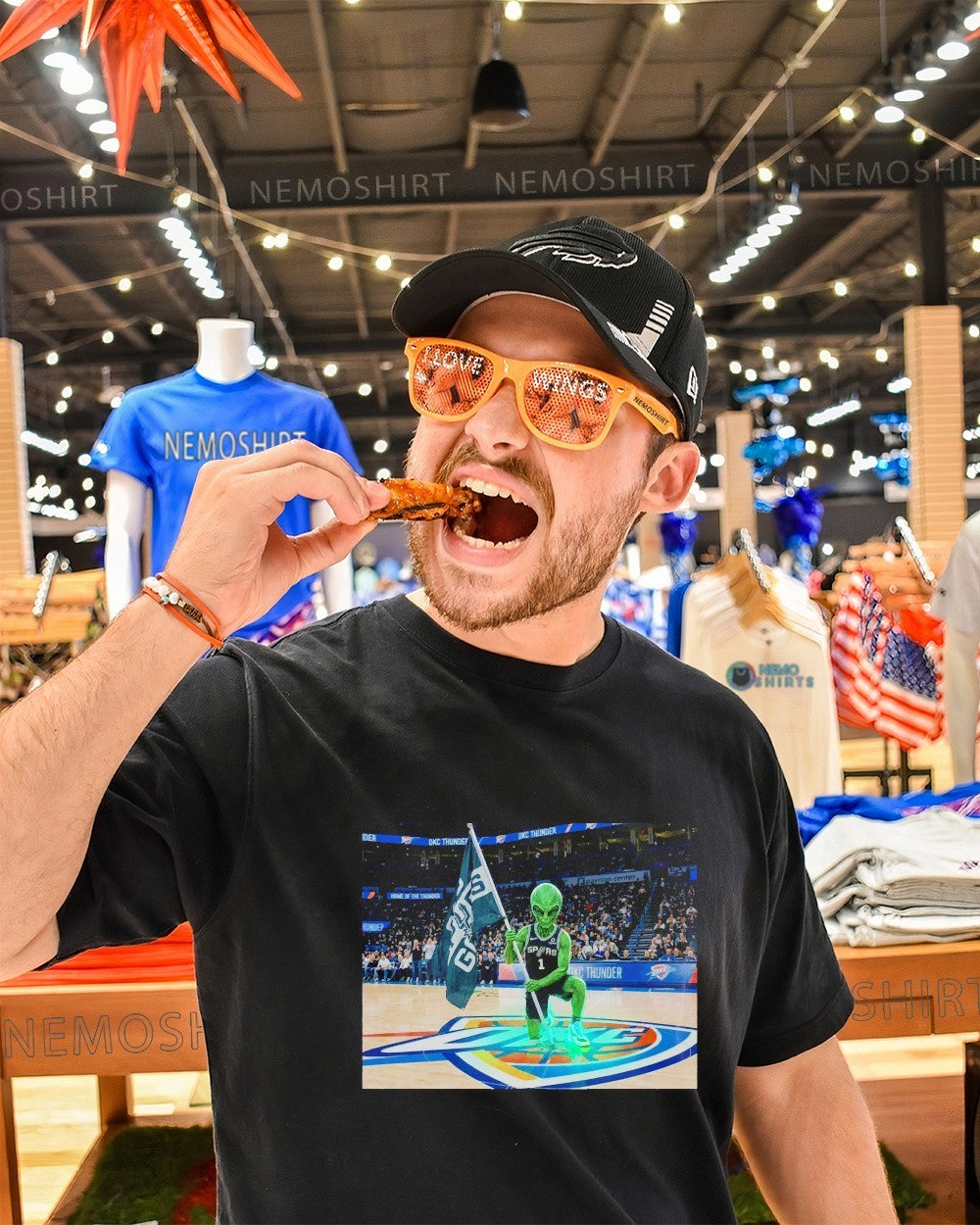 Alien Victor Wemby San Antonio Spurs land flag on OKC Thunder court shirt
